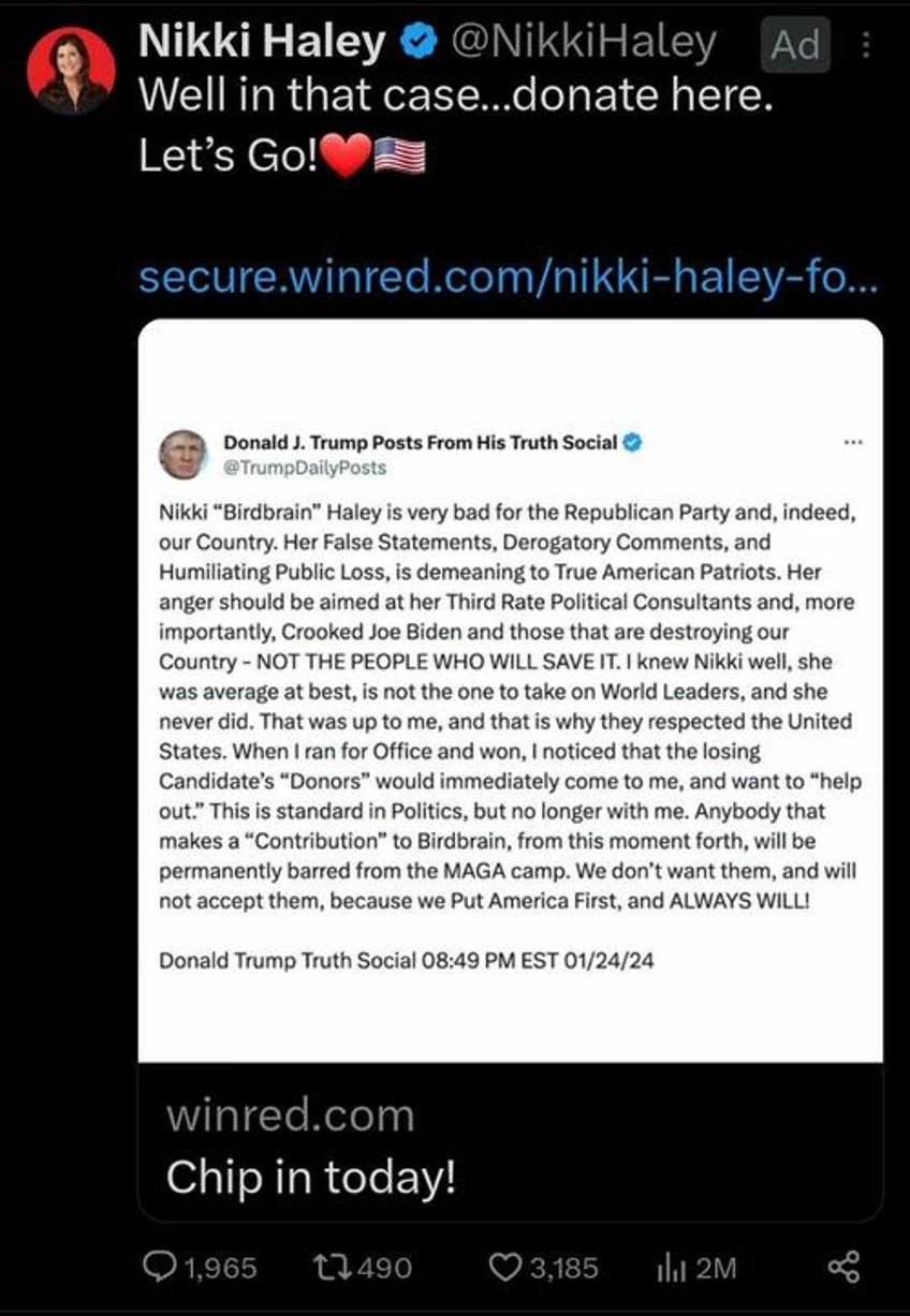 nikkis haley mary begging democrats for money after trump threatens donors