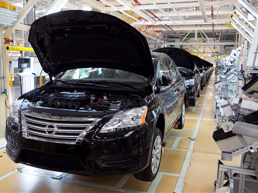 Vehicles sit on the production line at the new Nissan Motor Co. assembly plant in Aguascal