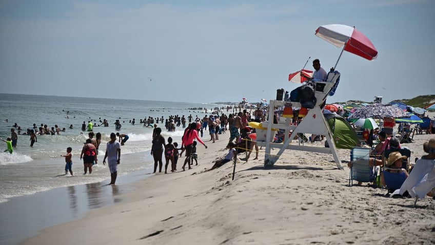 Lifeguard watches over beachgoers in New Jersey