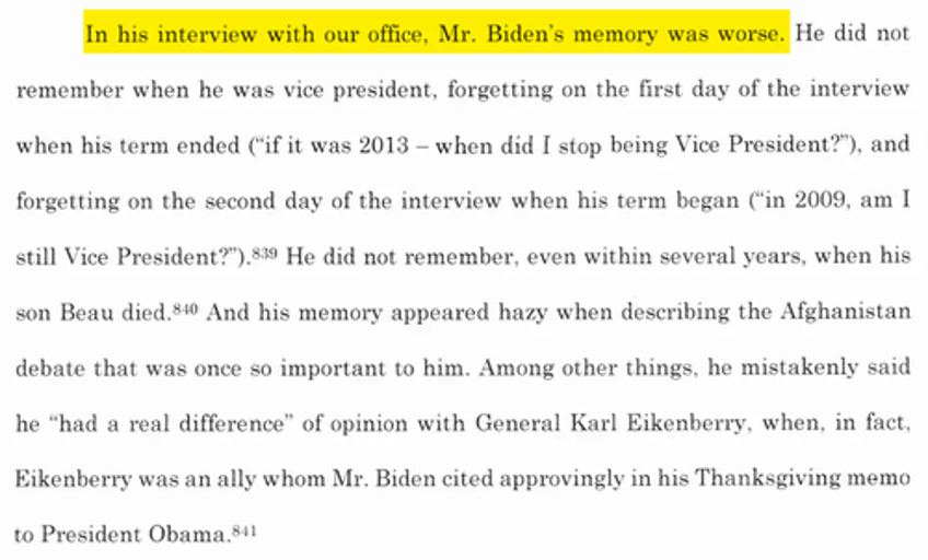 no charges biden willfully retained classified docs but special counsel exonerates president as just elderly man with poor memory