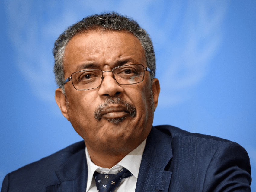 World Health Organization (WHO) Director-General Tedros Adhanom Ghebreyesus briefs the pre