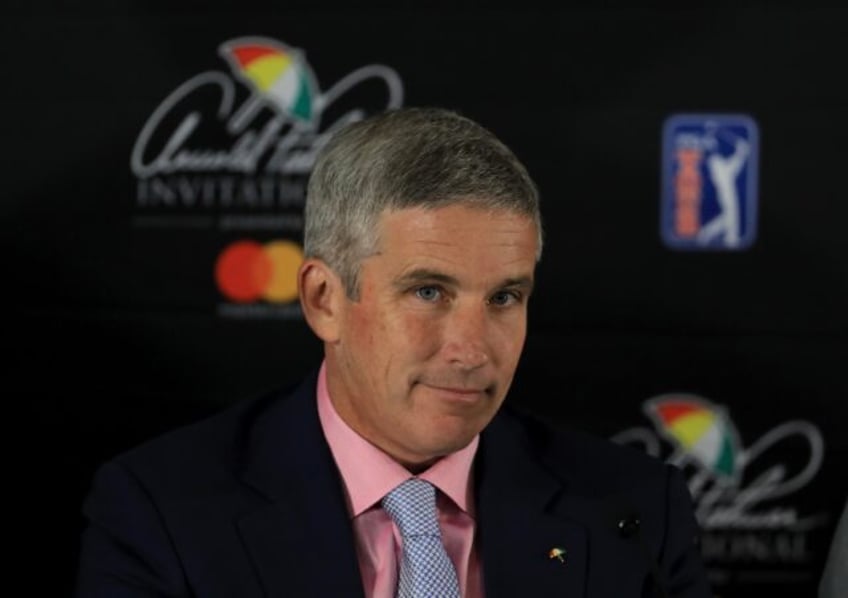 PGA TOUR Commissioner Jay Monahan speaks to the media at a press conference for the Arnold