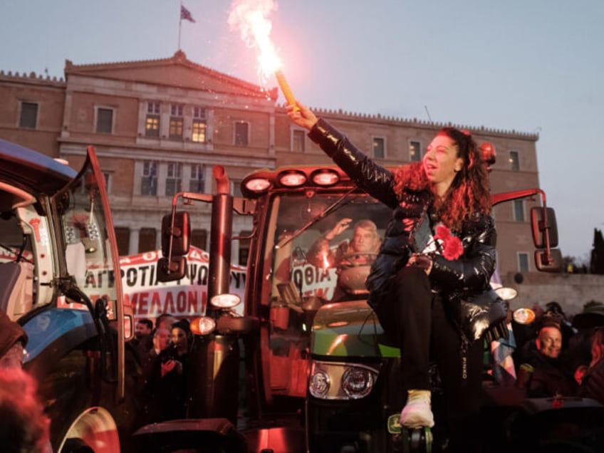 Greek farmers are riding their tractors to the parliament building as they stage a protest