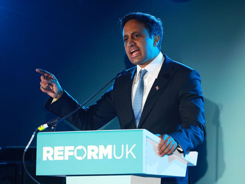 PADDOCK WOOD, ENGLAND - MAY 02: Chairman of Reform UK, Zia Yusuf addresses Reform UK supp