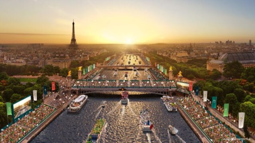 An illustration of how the Paris Olympics opening ceremony on the river Seine could look