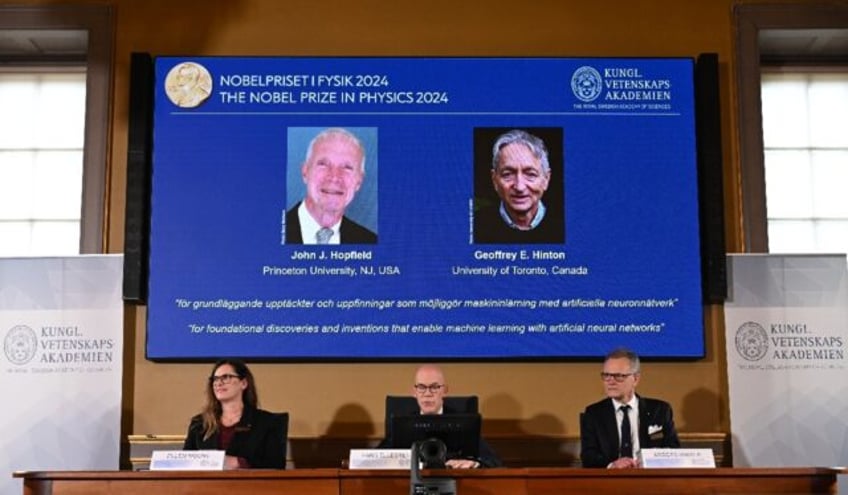 The laureates of the 2024 Nobel Prize in Physics, US physicist John J Hopfield (top L) and