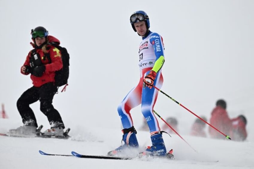 France's Clement Noel crashed during the first run of the men's giant slalom at home in Va