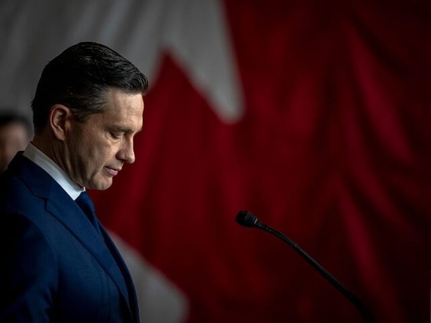 MONTREAL, CANADA - APRIL 14: Canada's Conservative Party Leader Pierre Poilievre speaks at