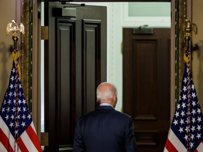 US President Joe Biden exits during a roundtable discussion with Jewish community leaders in the Indian Treaty Room of the White House in Washington, DC, US, on Wednesday, Oct. 11, 2023. Biden yesterday said the US is speeding military assistance to Israel following Hamas' surprise assault, and will stand by …