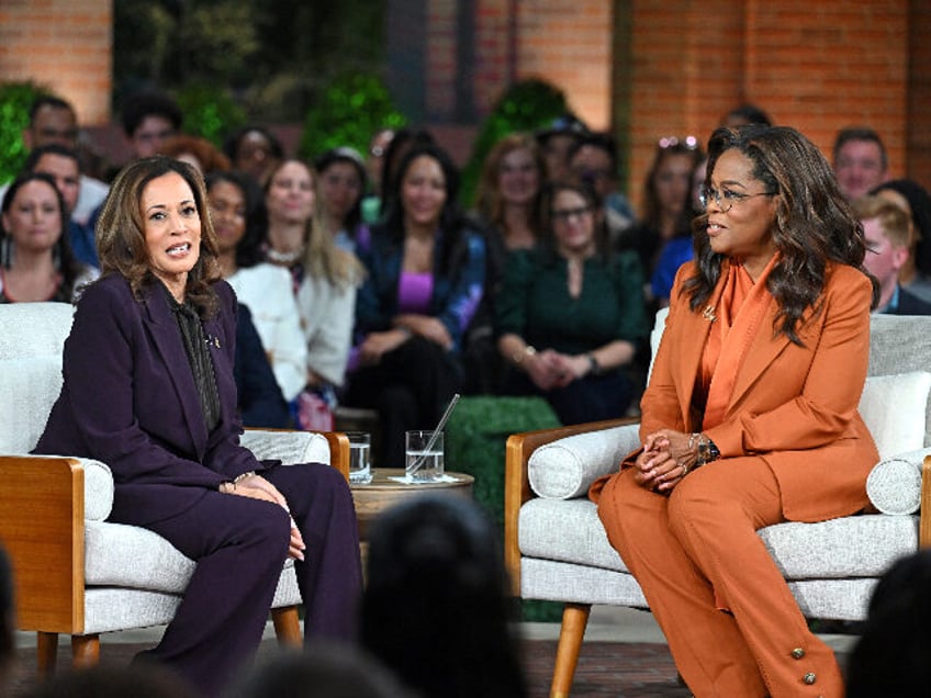 US Vice President and Democratic presidential candidate Kamala Harris (L) joins US televis