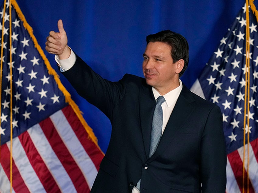 Florida Gov. Ron DeSantis flashes a thumbs-up following an address at a New Hampshire Repu