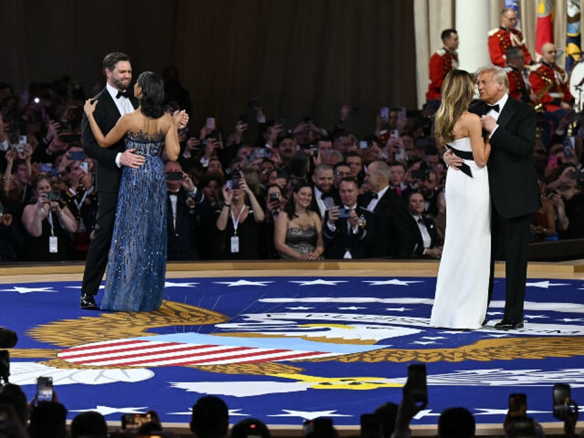 US President Donald Trump and First Lady Melania Trump next to Vice President J.D. Vance a