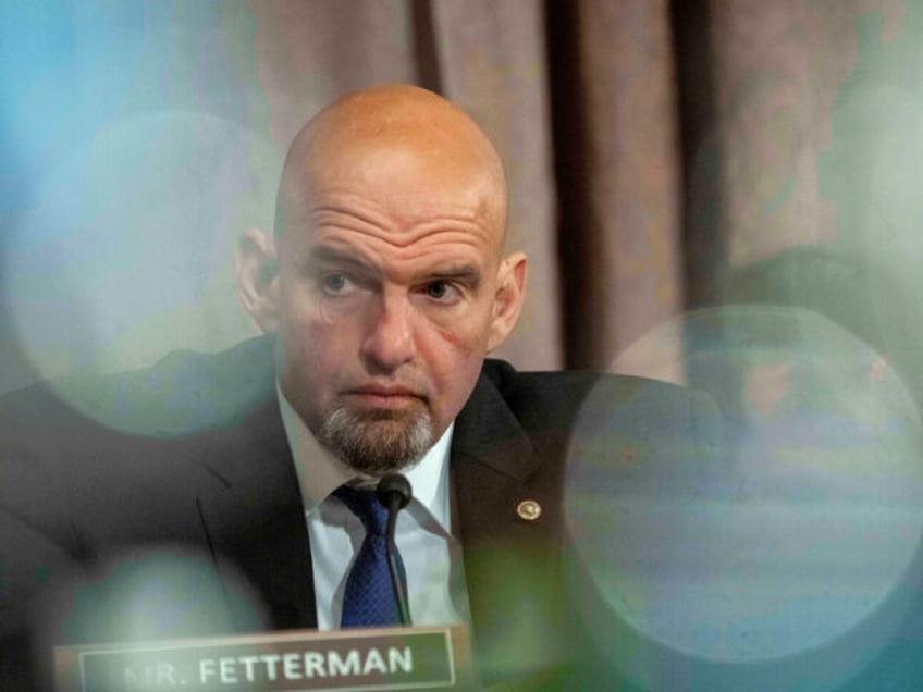 FILE - Sen. John Fetterman, D-Pa., listens during a confirmation hearing of Jared Bernstei