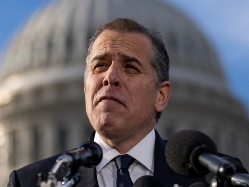 WASHINGTON, DC - DECEMBER 13: U.S. President Joe Biden's son Hunter Biden talks to reporters outside the U.S. Capitol on December 13, 2023 in Washington, DC. Hunter Biden defied a subpoena from Congress to testify behind closed doors ahead of a House vote on an impeachment inquiry against his father. …