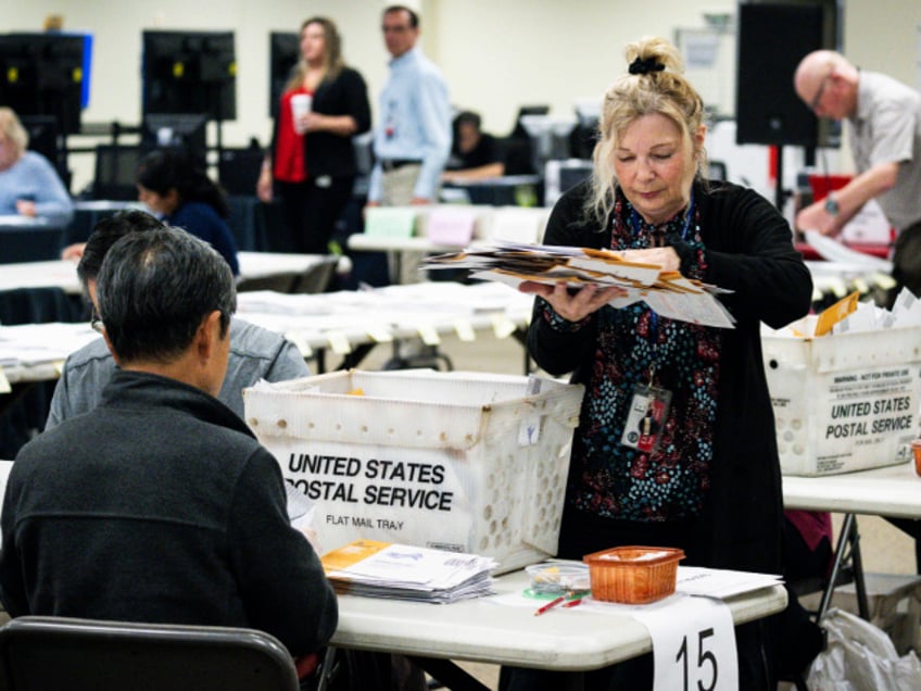 SANTA ANA, CA - February 26: Staff works in the vote-by-mail ballot processing at the Orange County Registrar of Voters facility in Santa Ana, CA on Monday, February 26, 2024. (Photo by Paul Bersebach/MediaNews Group/Orange County Register via Getty Images)