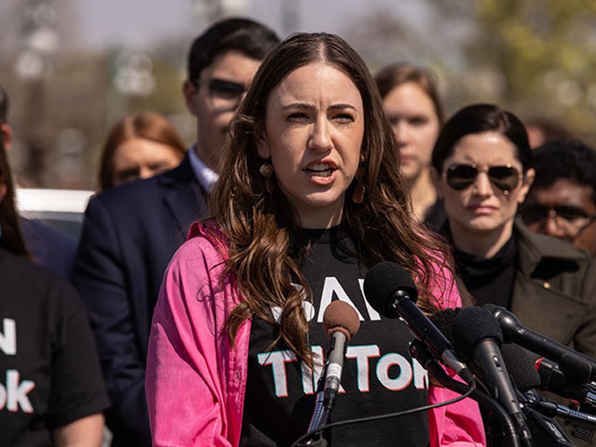 Chaya Raichik, creator of the TikTok account LibsOfTiktok, speaks during a news conference