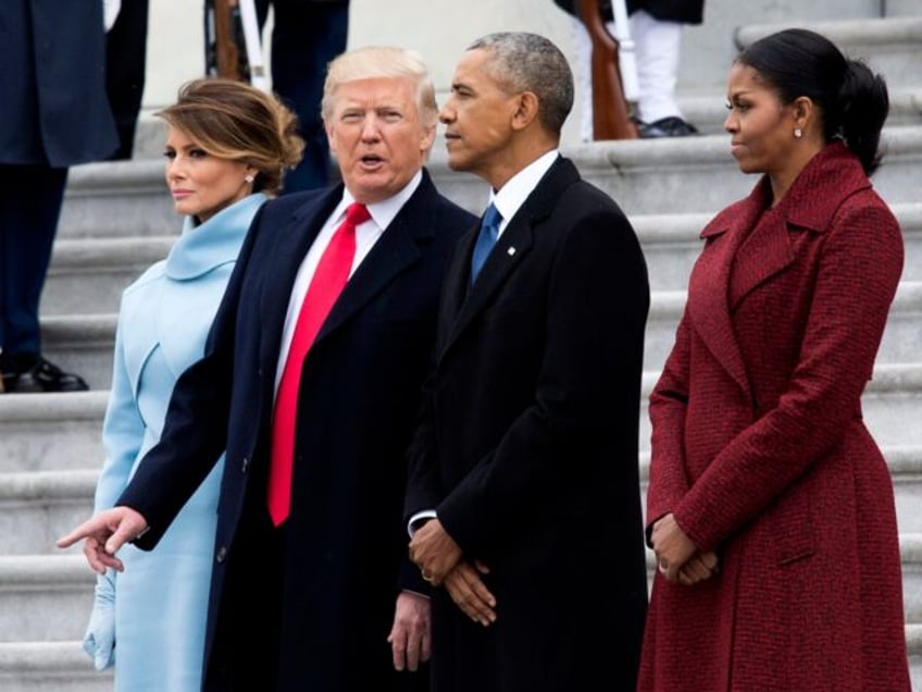 WASHINGTON, DC - JANUARY 20: President Donald Trump (2nd-L) First Lady Melania Trump (L),