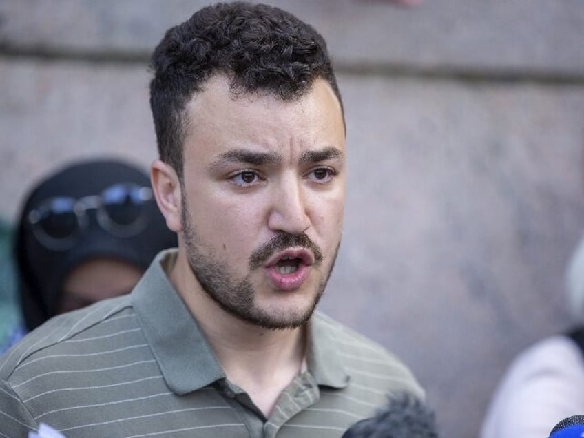 Student negotiator Mahmoud Khalil is on the Columbia University campus in New York at a pr