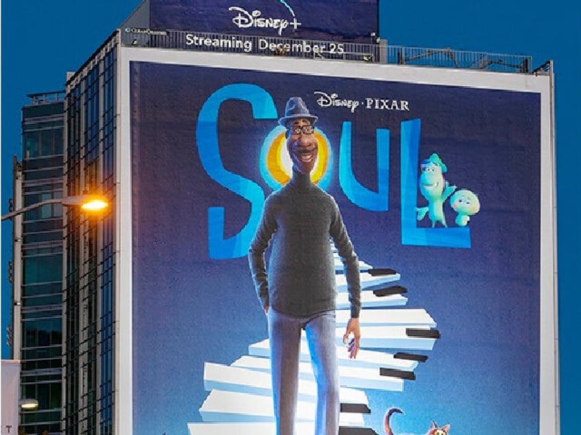 HOLLYWOOD, CA - DECEMBER 22: General view of the Disney+ skyscraper billboard above Sunset Plaza, promoting the new Pixar film 'Soul' on December 22, 2020 in Hollywood, California. (Photo by AaronP/Bauer-Griffin/GC Images)