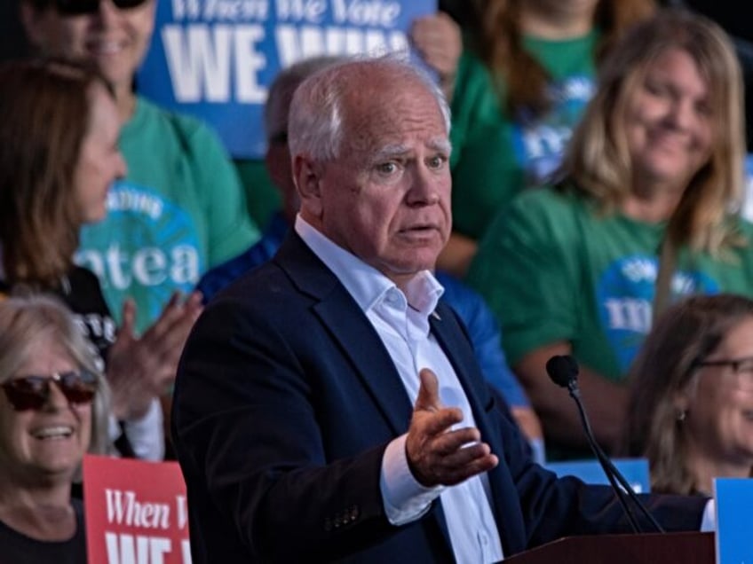 MILWAUKEE, WISCONSIN - SEPTEMBER 2: Vice Presidential Candidate Tim Walz (D-MN) delivers r