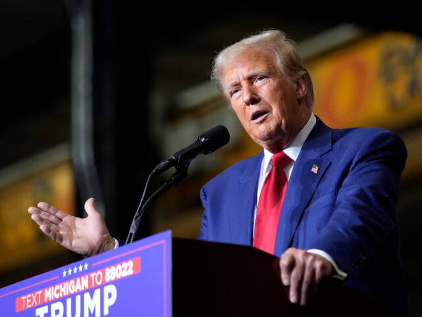 Republican presidential nominee former President Donald Trump speaks during a campaign eve