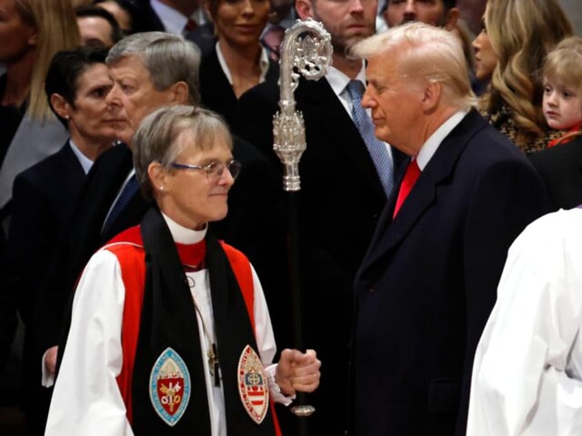 WASHINGTON, DC - JANUARY 21: Rev. Mariann Edgar Budde (L) arrives with Ven. Steve Seely (2