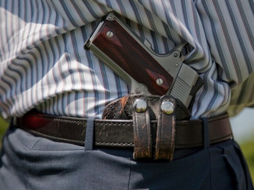Armed protesters gathered to demonstrate for first and second amendment rights at a 'Resto