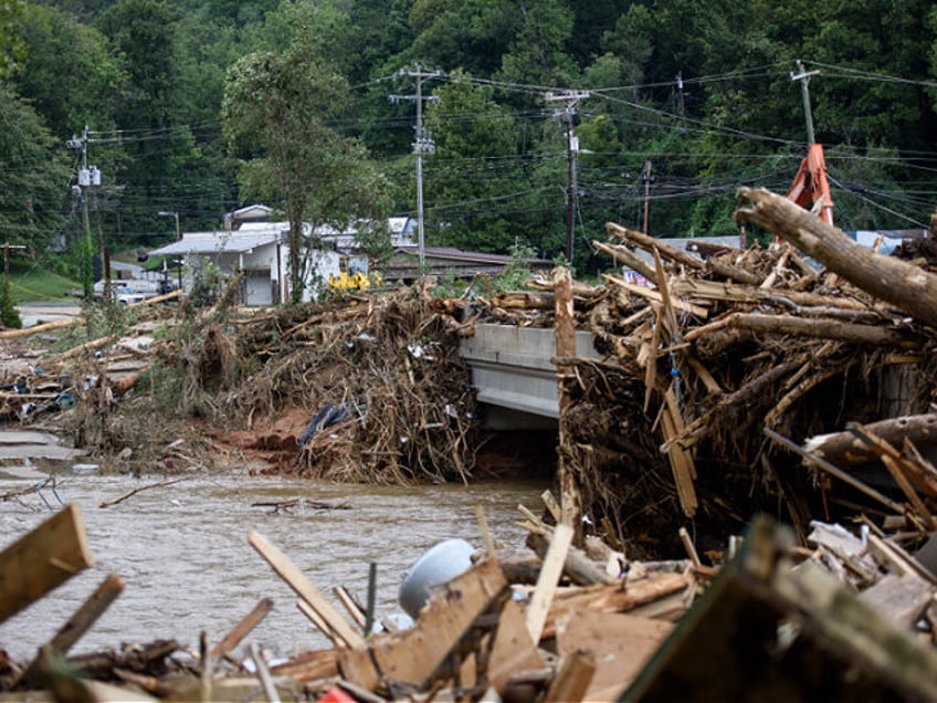 LAKE LURE, NORTH CAROLINA - SEPTEMBER 28: The Rocky Broad River flows into Lake Lure and o