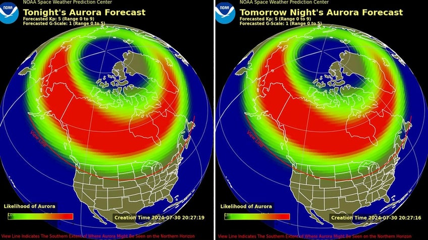 Aurora Borealis forecast for the next two days