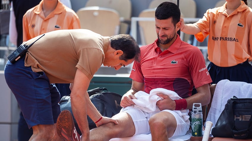 Novak Djokovic gets worked on