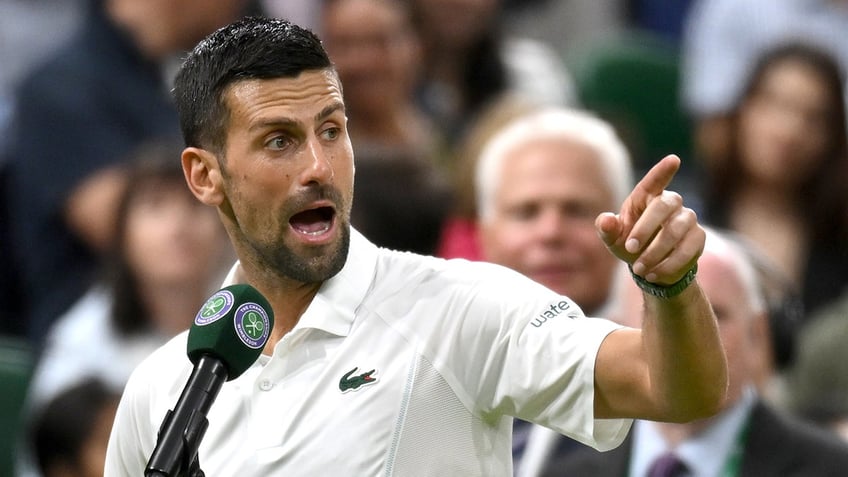 Novak Djokovic points to crowd