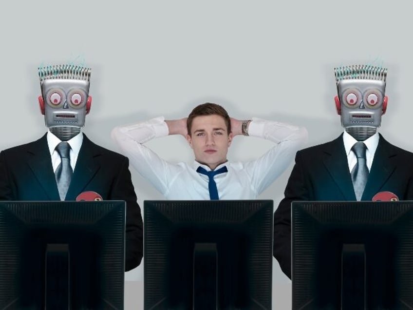 Human relaxes between robot workers