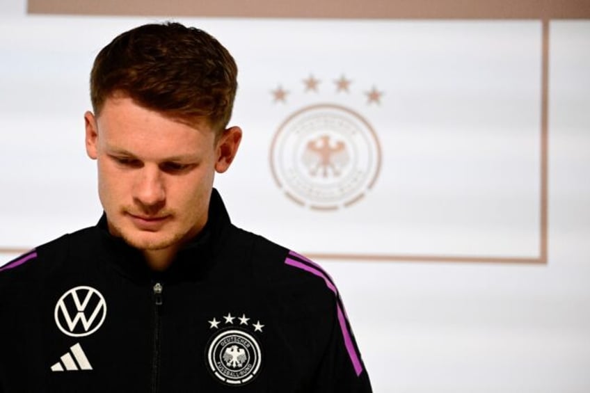 Goalkeeper Alexander Nuebel attending a press conference during a training camp for the Ge