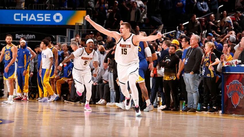 Nikola Jokic celebrates a game winner