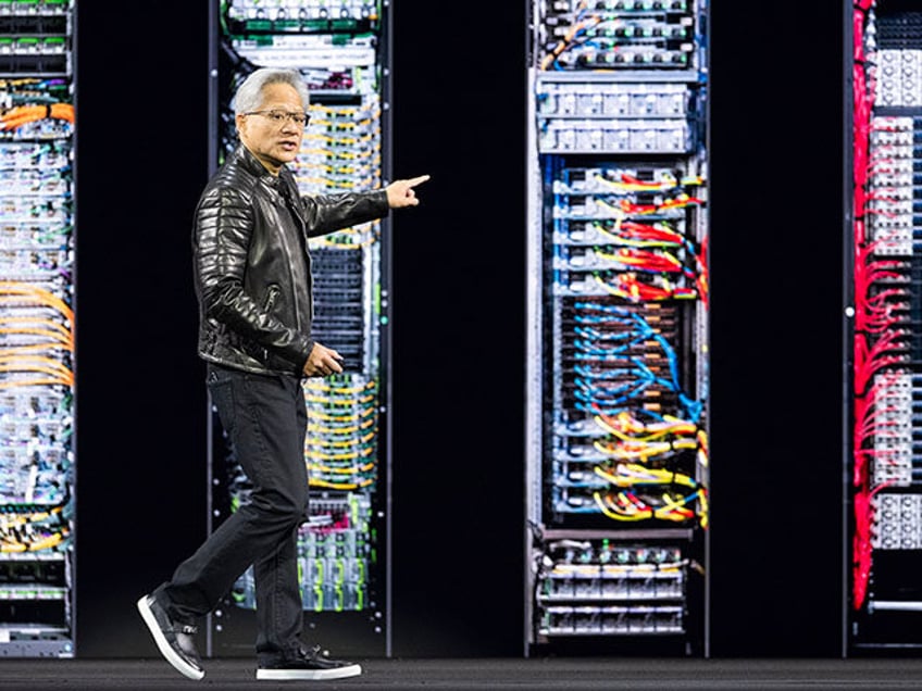 CEO Jensen Huang talks during the keynote address of Nvidia GTC Tuesday, March 18, 2025, i