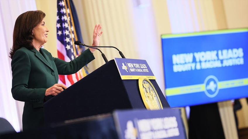 New York Gov. Kathy Hochul speaks during a press conference