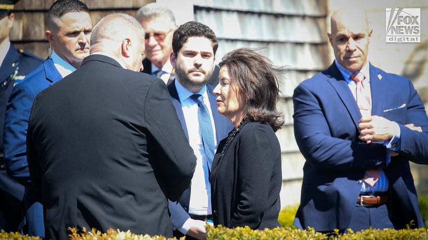 New York Governor Kathy Hochul arrives at the wake for slain NYPD officer Jonathan Diller at the Massapequa Funeral Home