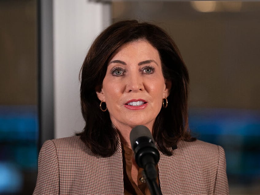 NEW YORK, NEW YORK - MARCH 6: New York Governor Kathy Hochul speaks during a press confere