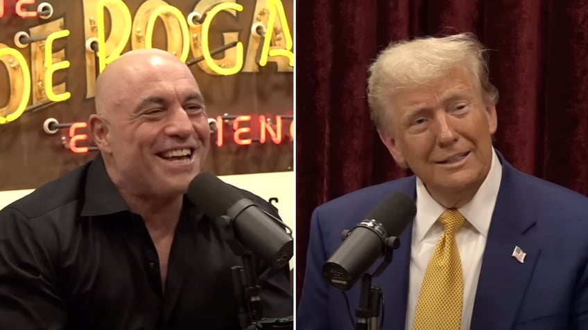 Trump and Rogan share a laugh during a lengthy interview