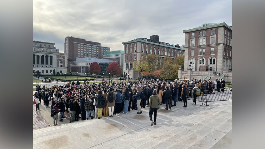 nyc columbia university faculty and students protest suspension of 2 far left groups