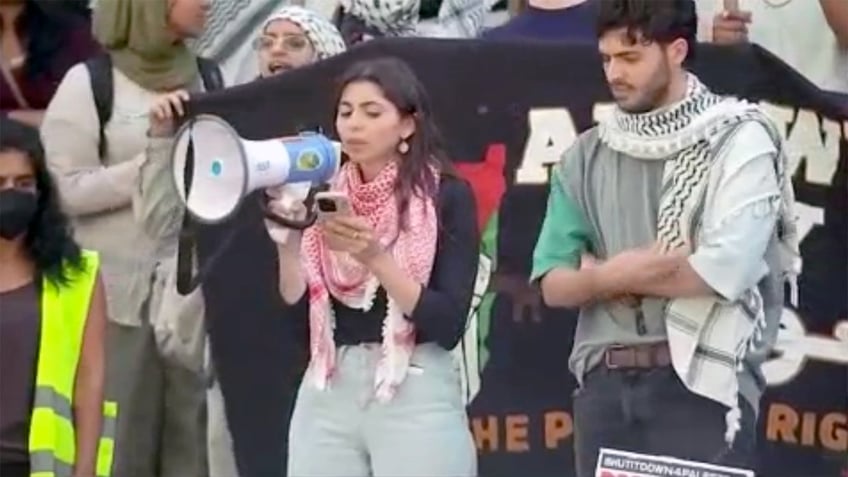 High school students participating in the pro-Palestine demonstration