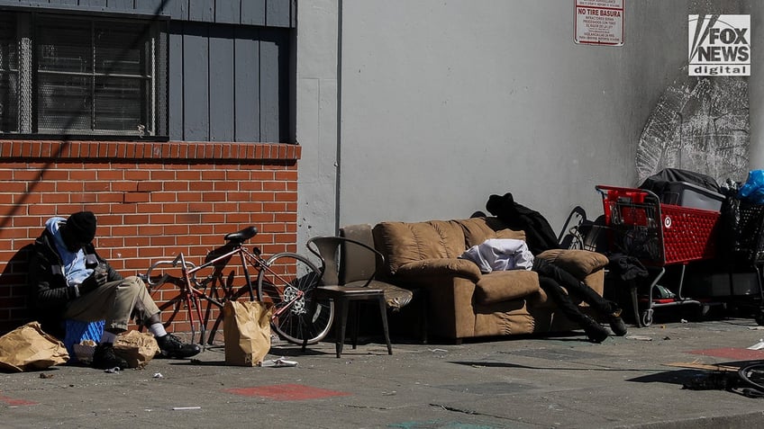 Homeless encampments line the streets in Oakland, California