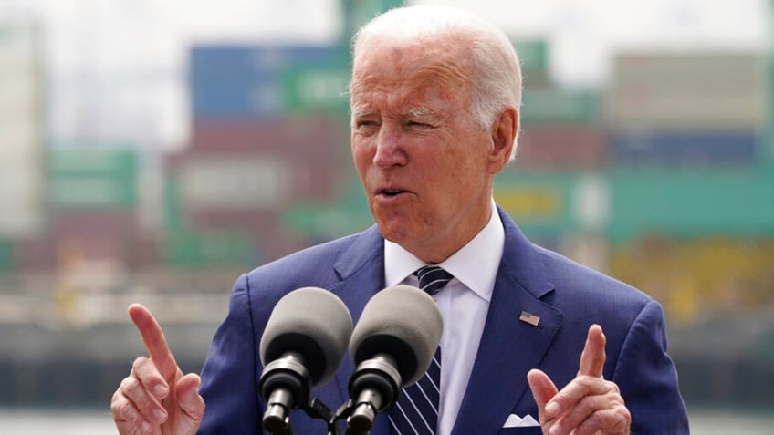 closeup of President Biden speaking at lectern outdoors