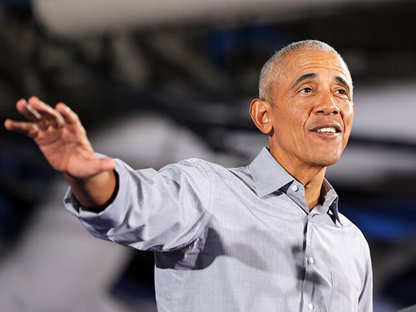 Former U.S. President Barack Obama speaks during a get-out-the-vote rally as he campaigns