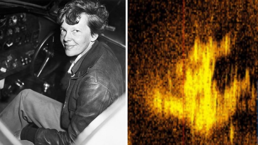 Image of Earhart next to sonar picture