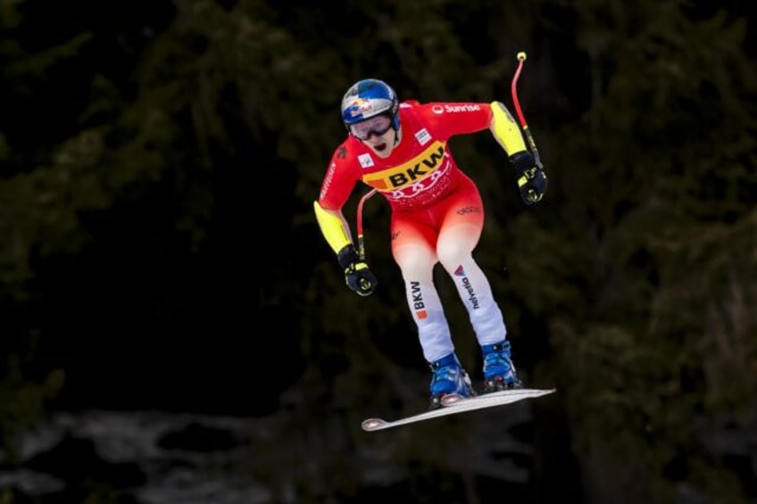 Marco Odermatt flies to victory oin the World Cup super-G at Crans-Montana