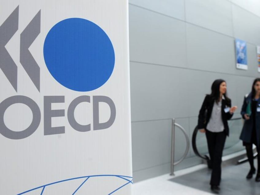 The Organisation of Economic Cooperation and Development (OECD) logo is seen at the compan