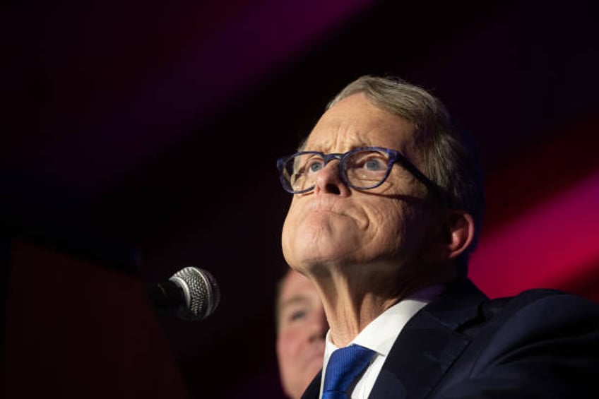 Republican Gubernatorial-elect Ohio Attorney General Mike DeWine gives his victory speech after winning the Ohio gubernatorial race at the Ohio...