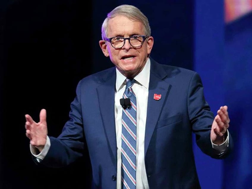 FILE - Ohio Gov. Mike DeWine speaks Jan. 21, 2022, in Newark, Ohio. DeWine won high marks early in the pandemic with his stay-at-home mandates. But now Mike DeWine is facing backlash for those moves from his party's far-right faithful as he runs for a second term. (AP Photo/Paul Vernon, File)