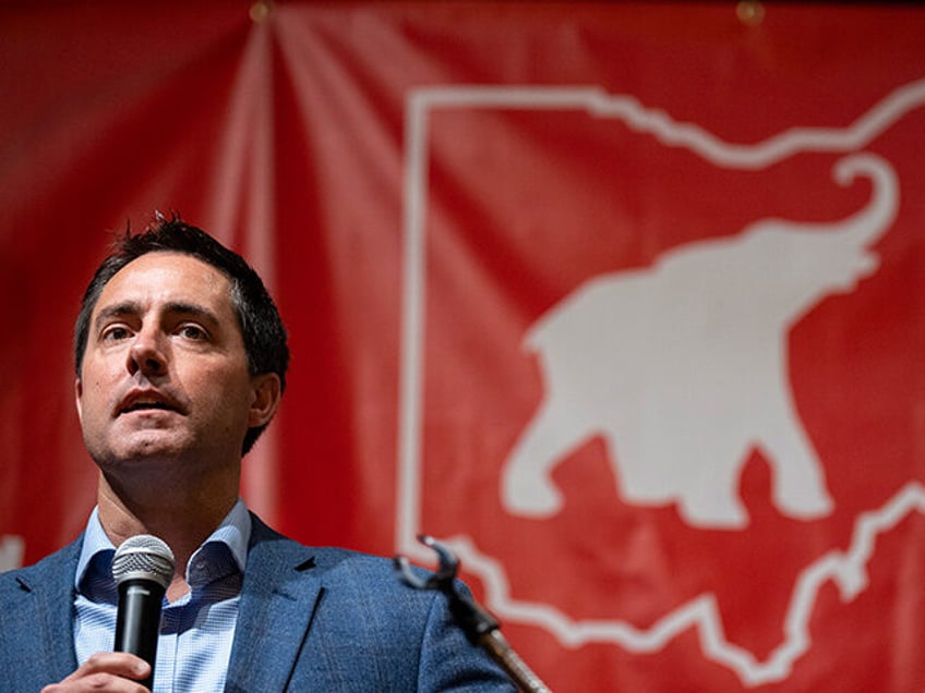 Ohio Secretary of State Frank LaRose speaks at a campaign stop at The Mandalay event center on November 4, 2022, in Moraine, Ohio. Vance will face Democratic nominee Rep. Tim Ryan (D-OH) in the midterm general election on November 8. (Photo by Drew Angerer/Getty Images)